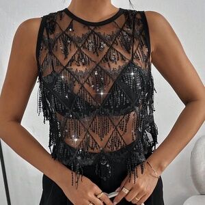 Women’s XL Large Mesh Sparkle Overlay Tank